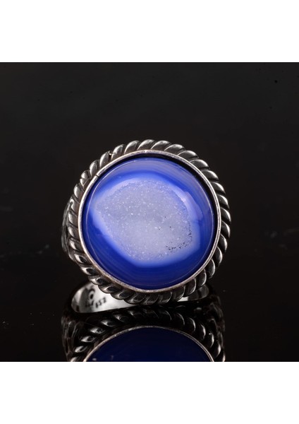 Erkekler Için 925 Ayar Gümüş Yüzük ile Doğal Druzy Kuvars Taş modelleri