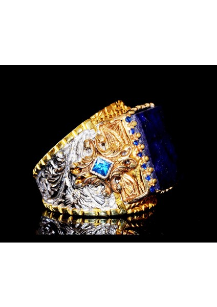 925 Ayar Gümüş Erkek Yüzük, Kral Yüzük, Doğal Safir Dikdörtgen Taş fırsatları