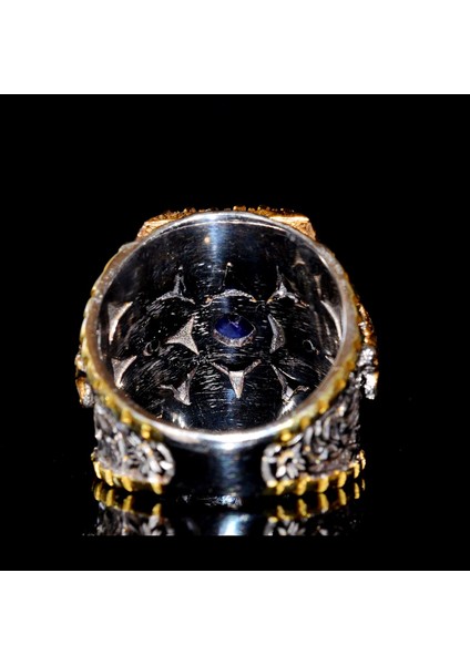 925 Ayar Gümüş Erkek Yüzük, Kral Yüzük, Doğal Safir Dikdörtgen Taş indirimleri