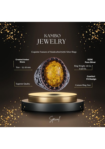 925 Ayar Gümüş Yüzük, Yapay Taş Yüzük, Kartal Sembolü Yüzük, El Yapımı Yüzük (Yapay Amber) fiyatları