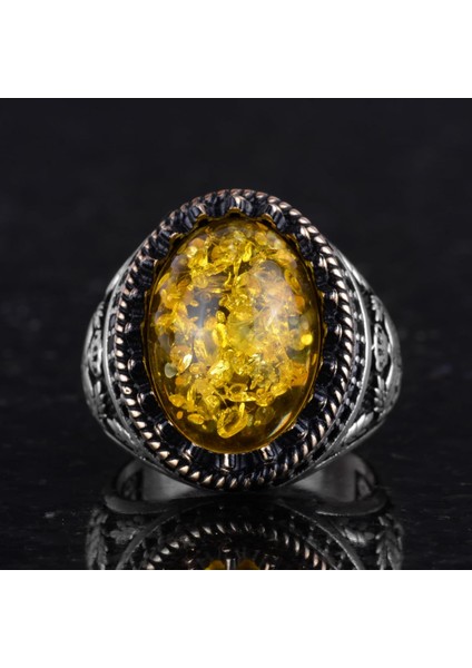 925 Ayar Gümüş Yüzük, Yapay Taş Yüzük, Kartal Sembolü Yüzük, El Yapımı Yüzük (Yapay Amber) fırsatları