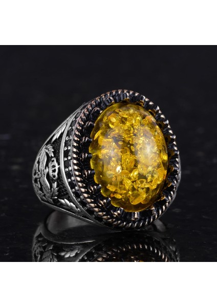 925 Ayar Gümüş Yüzük, Yapay Taş Yüzük, Kartal Sembolü Yüzük, El Yapımı Yüzük (Yapay Amber) indirimleri