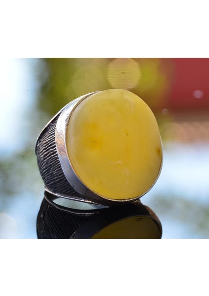 Doğal Bal Kehribar Büyük Yuvarlak Taş Yüzük, 925 Ayar Gümüş Erkek Yüzüğü modelleri