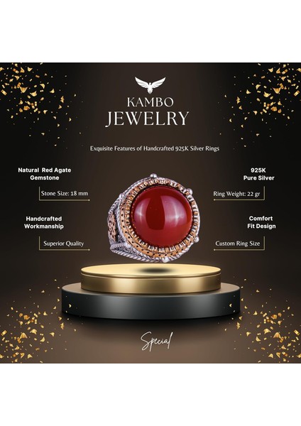 Doğal Taş El Yapımı Yüzük - 925 Ayar Gümüş Yüzük (Kırmızı Akik) fiyatları