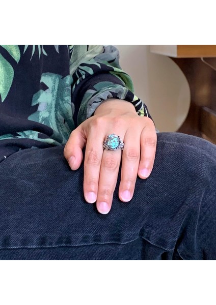 Doğal Arizona Turkuaz Taş Yüzük, 925 Ayar Gümüş Yüzük, Minimalist El Yapımı Yüzük modelleri