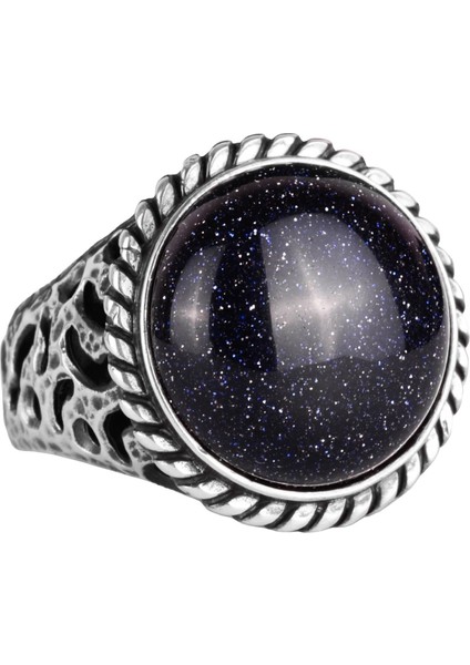 925 Ayar Gümüş Erkek Yüzük - El Yapımı Mavi Güneş Yapay Taşı Yüzük - Modern Tasarım