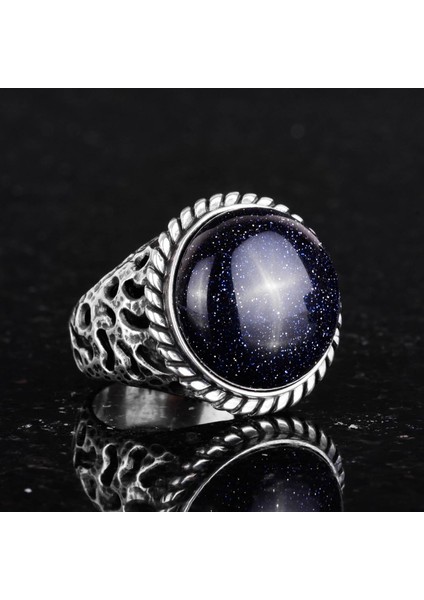 925 Ayar Gümüş Erkek Yüzük - El Yapımı Mavi Güneş Yapay Taşı Yüzük - Modern Tasarım modelleri