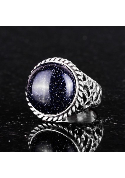 925 Ayar Gümüş Erkek Yüzük - El Yapımı Mavi Güneş Yapay Taşı Yüzük - Modern Tasarım fırsatları