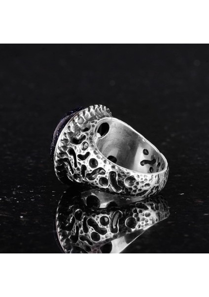 925 Ayar Gümüş Erkek Yüzük - El Yapımı Mavi Güneş Yapay Taşı Yüzük - Modern Tasarım indirimleri