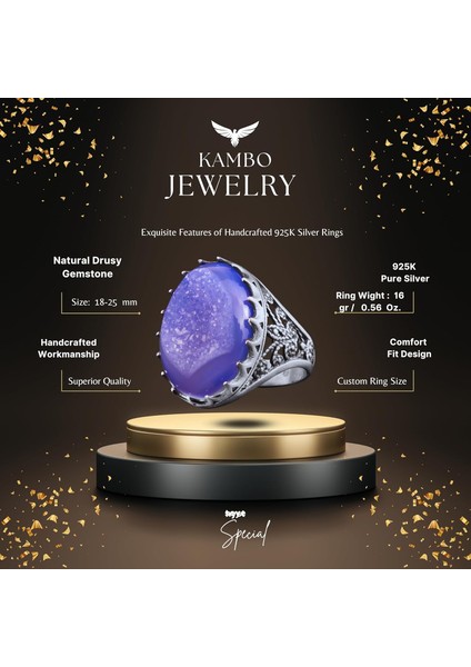 Sterling Gümüş Erkek Yüzük Drusy Kuvars Doğal Taş fiyatları