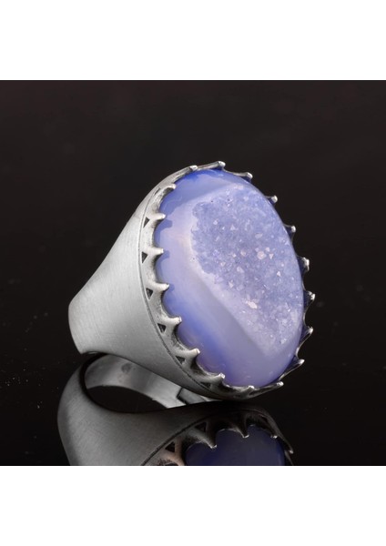 Sterling Gümüş Erkek Yüzük Drusy Kuvars Doğal Taş modelleri