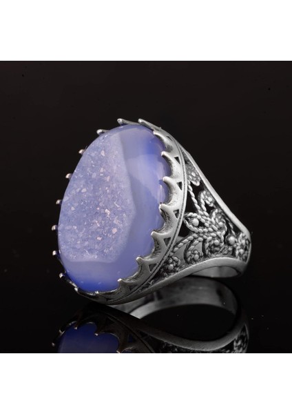 Sterling Gümüş Erkek Yüzük Drusy Kuvars Doğal Taş indirimleri