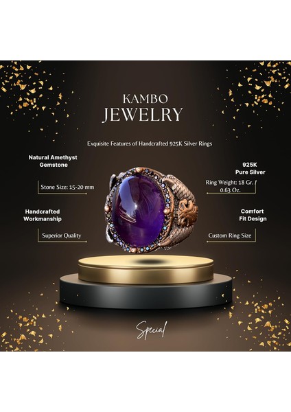 Doğal Ametist Taşlı Yüzük - Gümüş Erkek Kartal Pençesi Yüzüğü fiyatları
