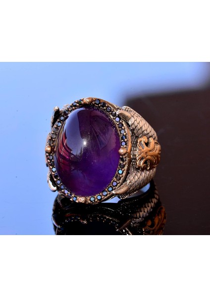 Doğal Ametist Taşlı Yüzük - Gümüş Erkek Kartal Pençesi Yüzüğü modelleri