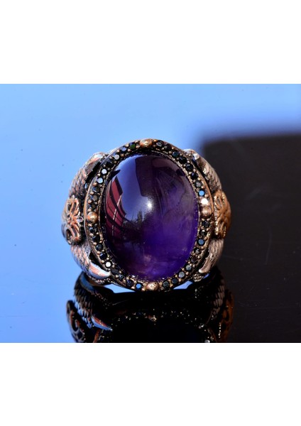 Doğal Ametist Taşlı Yüzük - Gümüş Erkek Kartal Pençesi Yüzüğü indirimleri