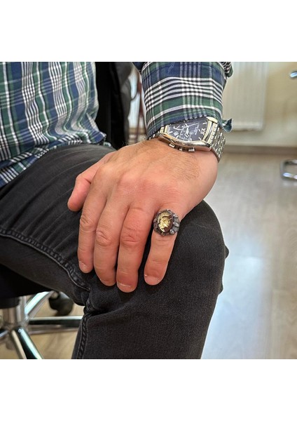 Doğal Akik Taşı Erkek Yüzük - Şaman Yüzüğü - 925 Ayar Gümüş Yüzük - Kızılderili Şefi Gümüş Yüzük modelleri