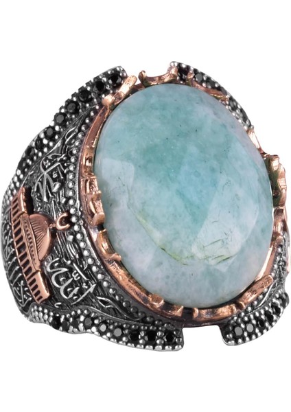 Doğal Taş Yüzük, 925 Ayar Gümüş Yüzük, Erkekler Için Yüzük (Amazonit)