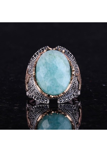 Doğal Taş Yüzük, 925 Ayar Gümüş Yüzük, Erkekler Için Yüzük (Amazonit) modelleri