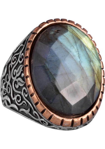 Doğal Labradorit Taşlı Yüzük, 925 Ayar Gümüş Yüzük, Tasarım Gümüş Erkek Yüzüğü