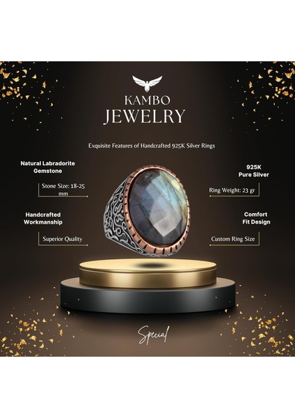 Doğal Labradorit Taşlı Yüzük, 925 Ayar Gümüş Yüzük, Tasarım Gümüş Erkek Yüzüğü fiyatları