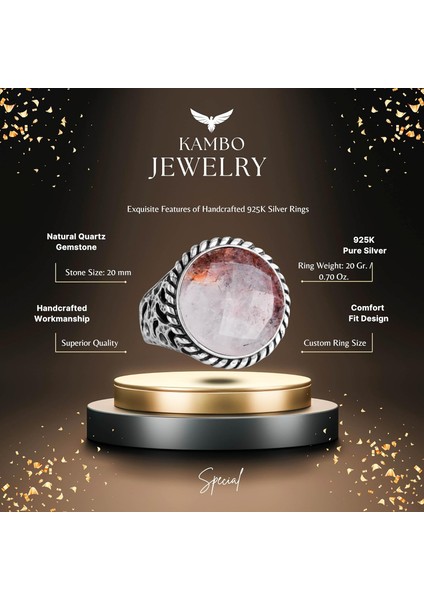 Doğal Taş Yüzük - 925 Ayar Katı Gümüş Erkek Yüzük ile Rutilatlı Kuvars fiyatları