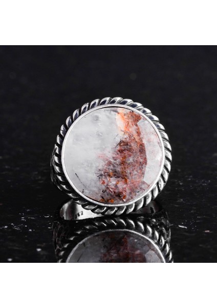 Doğal Taş Yüzük - 925 Ayar Katı Gümüş Erkek Yüzük ile Rutilatlı Kuvars modelleri