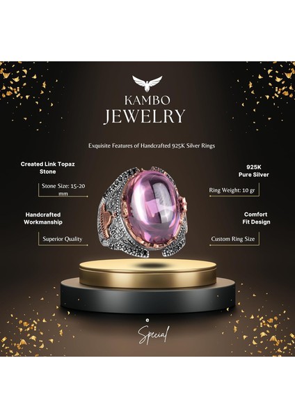 925 Ayar Gümüş Erkek Yüzüğü, Müslüman Camisi Pembe Topaz Yapay Taş fiyatları