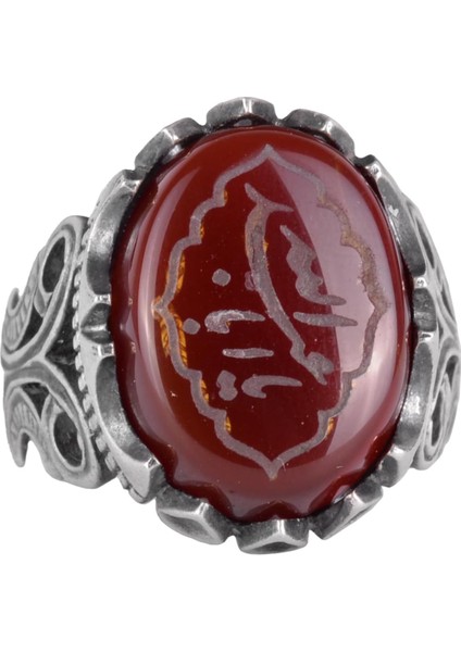 Islami Yüzük | Erkek Gümüş Yüzük | Doğal Akik Taşı ile Şık Dini Yüzük