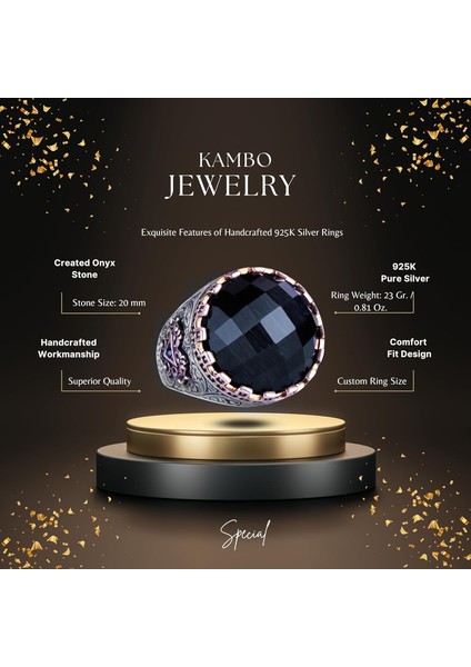 925 Ayar Gümüş Yüzük - Kral Yüzüğü - Doğal Olmayan Taş Yüzük - El Yapımı Yüzük Erkekler Için (Oluşturulmuş Oniks) fiyatları