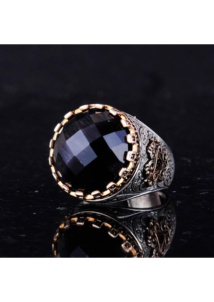 925 Ayar Gümüş Yüzük - Kral Yüzüğü - Doğal Olmayan Taş Yüzük - El Yapımı Yüzük Erkekler Için (Oluşturulmuş Oniks) indirimleri
