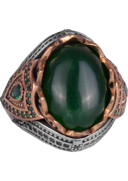 Doğal Taş El Yapımı Yüzük - 925 Ayar Gümüş Şık Yüzük (Jade)