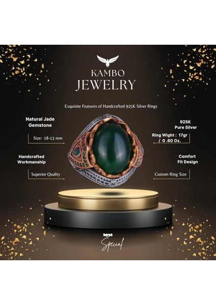 Doğal Taş El Yapımı Yüzük - 925 Ayar Gümüş Şık Yüzük (Jade) fiyatları