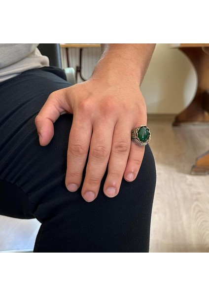 Doğal Taş El Yapımı Yüzük - 925 Ayar Gümüş Şık Yüzük (Jade) modelleri