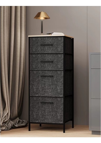 Çok Amaçlı Dolap 4 Çekmeceli Komodin Sehpa Füme 1611