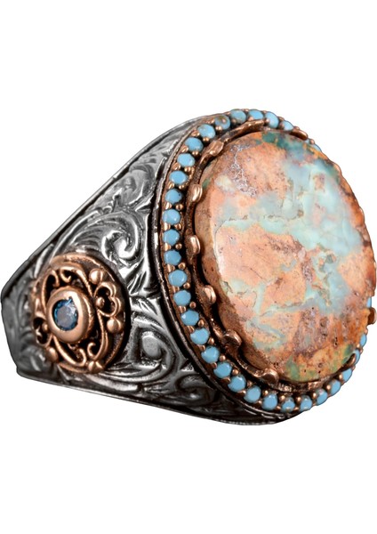 Erkekler Için El Yapımı Doğal Arizona Turkuaz Taş Yüzük, 925 Ayar Gümüş Yüzük, Sultan Yüzük