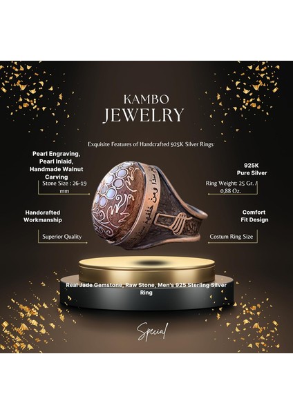 El Yapımı Ceviz Oymalı Gümüş Erkek Yüzük, Inci Oyması ve Süslemesi ile fiyatları