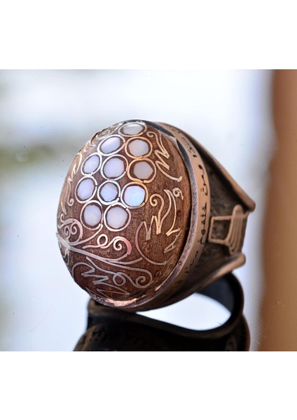 El Yapımı Ceviz Oymalı Gümüş Erkek Yüzük, Inci Oyması ve Süslemesi ile modelleri