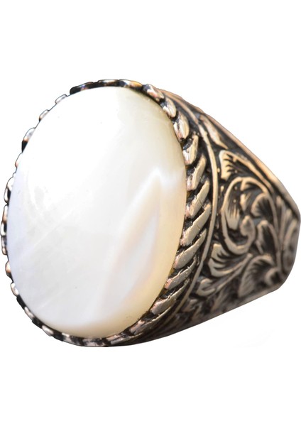 925 Ayar Gümüş Yüzük - Doğal Sedef Taş Yüzük