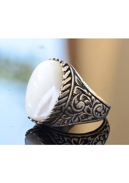 925 Ayar Gümüş Yüzük - Doğal Sedef Taş Yüzük fırsatları