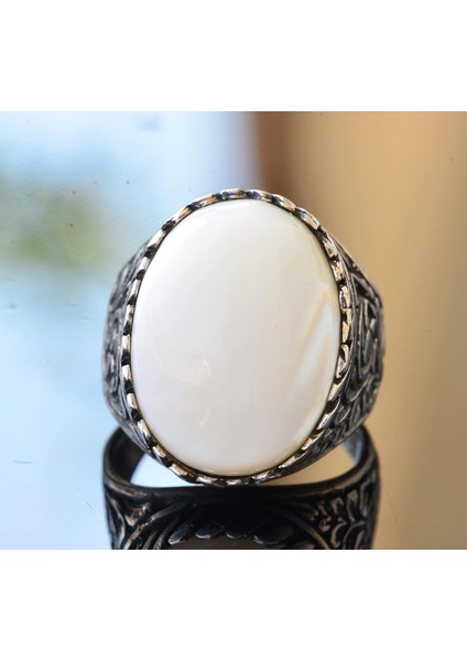 925 Ayar Gümüş Yüzük - Doğal Sedef Taş Yüzük indirimleri