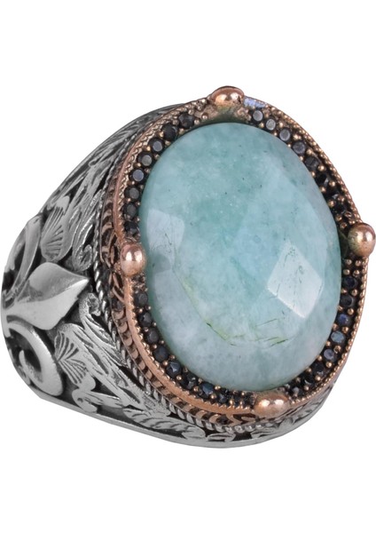 925 Ayar Gümüş El Yapımı Erkek Yüzük - Çeşitli Doğal Taşlarla Mevcuttur (Amazonit)