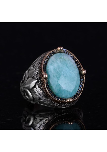 925 Ayar Gümüş El Yapımı Erkek Yüzük - Çeşitli Doğal Taşlarla Mevcuttur (Amazonit) modelleri