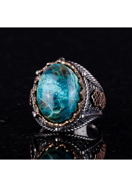 Doğal Krysokolla Taşı Yüzük, 925 Ayar Katı Sterlin Gümüş Erkek Yüzüğü fiyatları