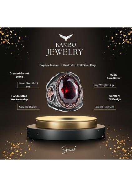 Osmanlı Tuğra Gümüş Yüzük, Oluşturulmuş Granat Taşlı Yüzük, 925 Ayar Gümüş Yüzük fiyatları