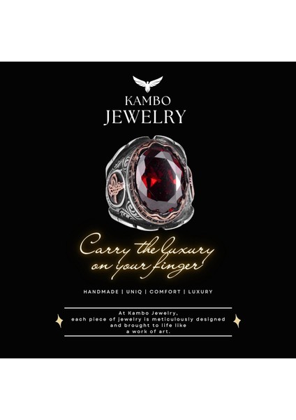 Osmanlı Tuğra Gümüş Yüzük, Oluşturulmuş Granat Taşlı Yüzük, 925 Ayar Gümüş Yüzük modelleri