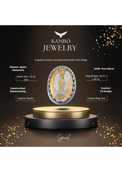 Doğal Akik, Şislami Şeriat Yazılı Yüzük - 925 Ayar Gümüş El Yapımı Erkek Büyük Y fiyatları