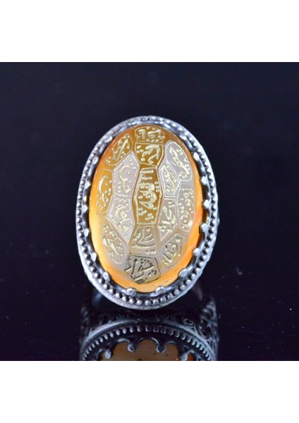 Doğal Akik, Şislami Şeriat Yazılı Yüzük - 925 Ayar Gümüş El Yapımı Erkek Büyük Y modelleri