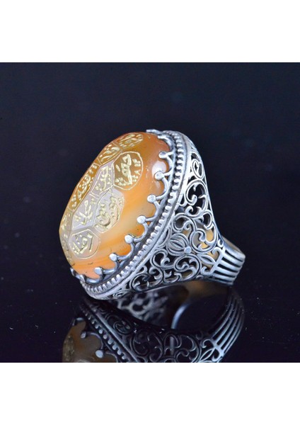 Doğal Akik, Şislami Şeriat Yazılı Yüzük - 925 Ayar Gümüş El Yapımı Erkek Büyük Y indirimleri