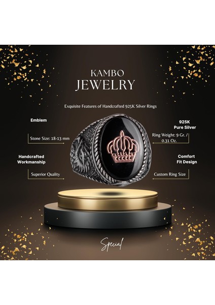 Damgalı Yüzük - Erkek Yüzüğü - 925K Gümüş El Yapımı Erkek Yüzüğü (Bir Krallığın Tacı) fiyatları