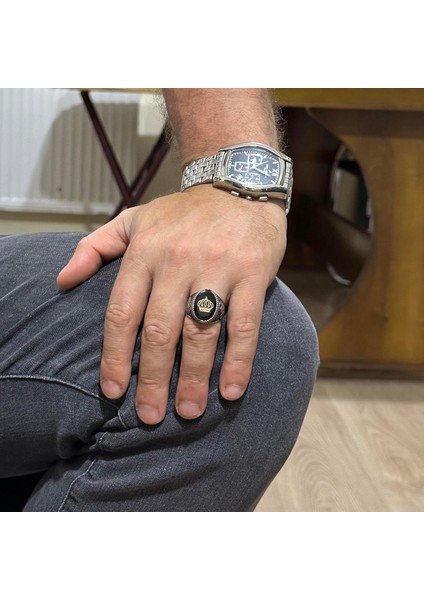 Damgalı Yüzük - Erkek Yüzüğü - 925K Gümüş El Yapımı Erkek Yüzüğü (Bir Krallığın Tacı) modelleri